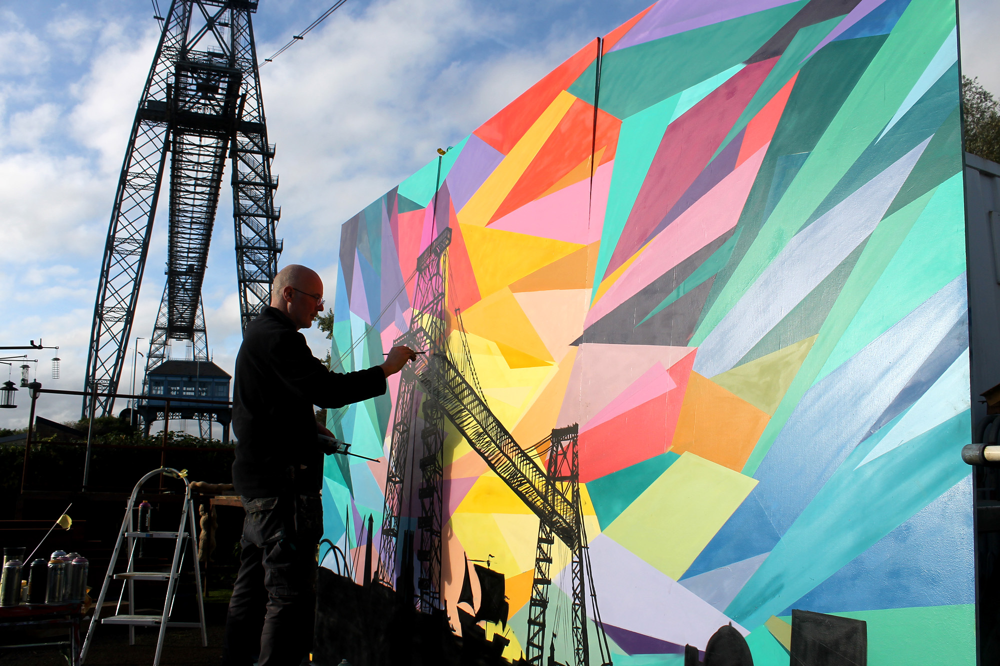 Street art mural at Newport Transporter Bridge Visitor Centre site