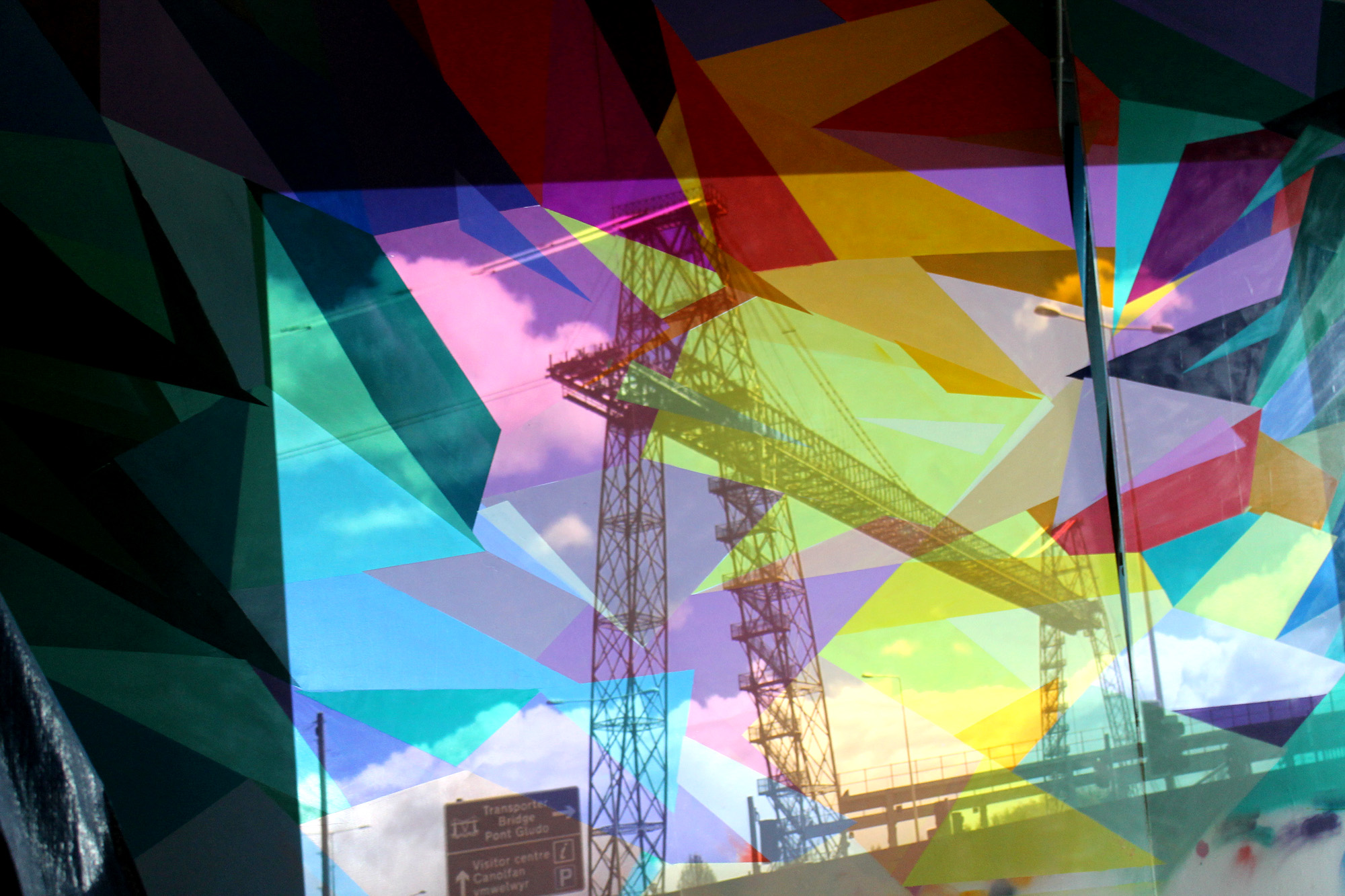 Street art mural at Newport Transporter Bridge Visitor Centre site