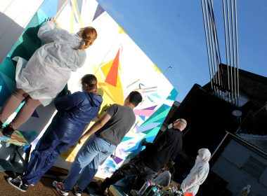 In pictures: Newport students paint mural at Transporter Bridge Visitor Centre site