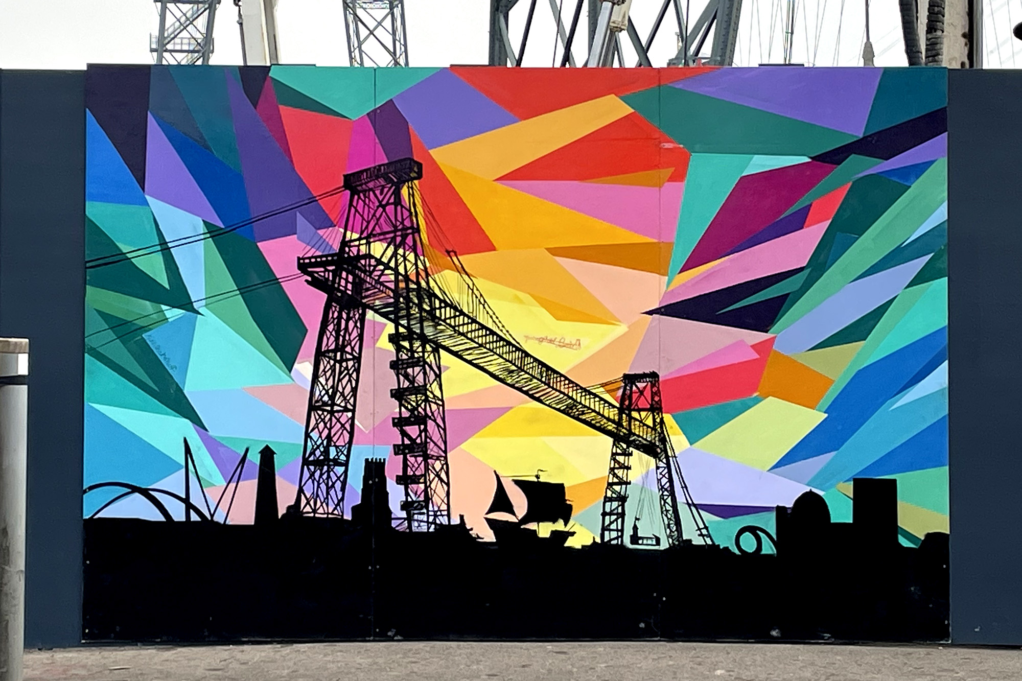 Street art mural at Newport Transporter Bridge Visitor Centre site